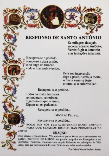 Pagela plastificada oração e benção Santo António
